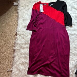 Elegant One Shoulder Dress - Red, Black, and Purple